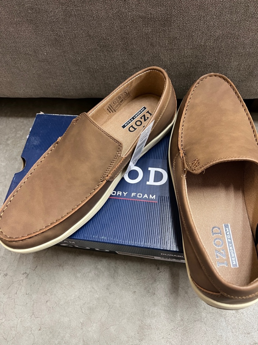 Izod Men's Tan Brown Slip-On Memory Foam Loafers